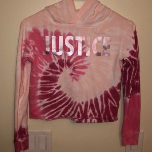 LIKE New Cropped Pink 💗 Tie Dye JUSTICE Hoodie 🎀